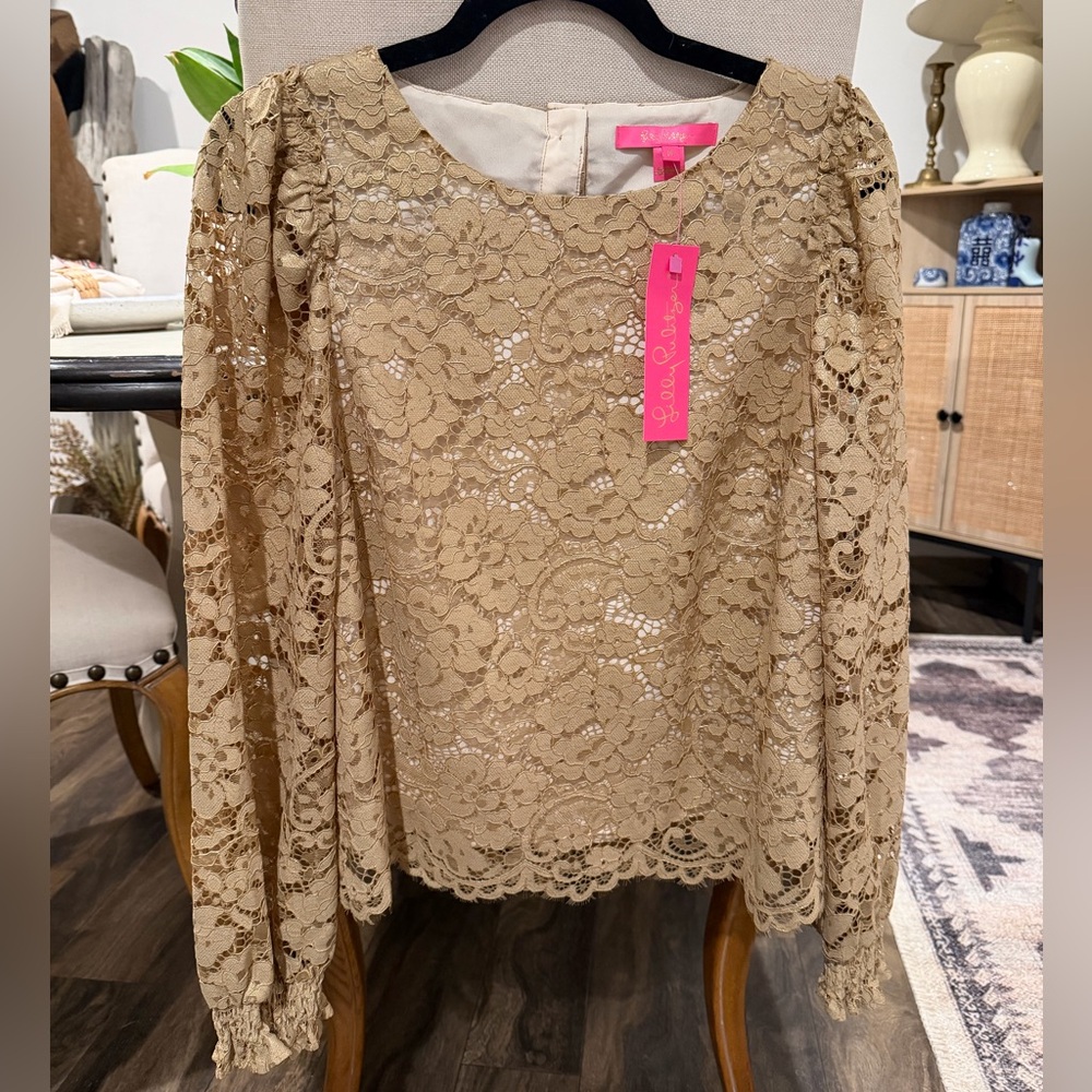 Lilly Pulitzer Everglade Long Sleeve Gold Metallic Top, NWT size M!